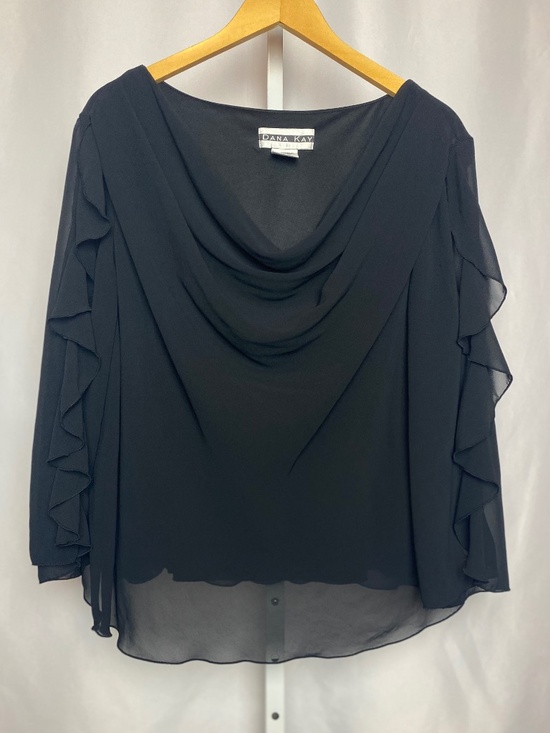Dana Kay Tops - Dana Kay Womenʻs Plus Size Black Draped Cowl Neckline Ruffle Sleeve Blouse 24W